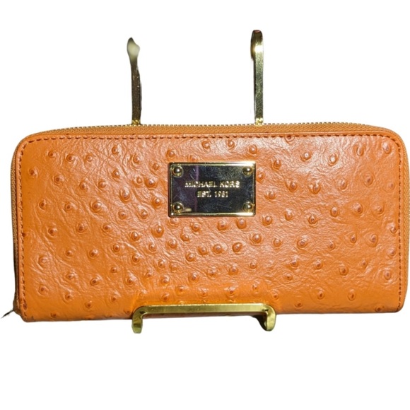 Bundle! Michael Kors Burnt Orange Ostrich 2 Way Satchel W/ MATCHING WALLET! - Picture 8 of 16